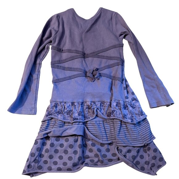 Naartjie Kids Purple Long Sleeve Mixed Pattern Tiered Ruffle Dress With Polka Do - Picture 3 of 3